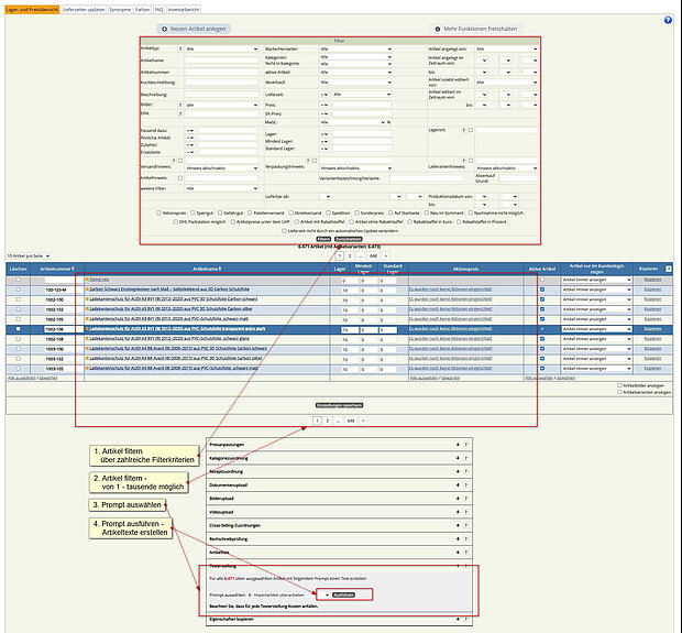 KI-Integration Artikeltexterstellung - Vorgang direkt im Shop-System